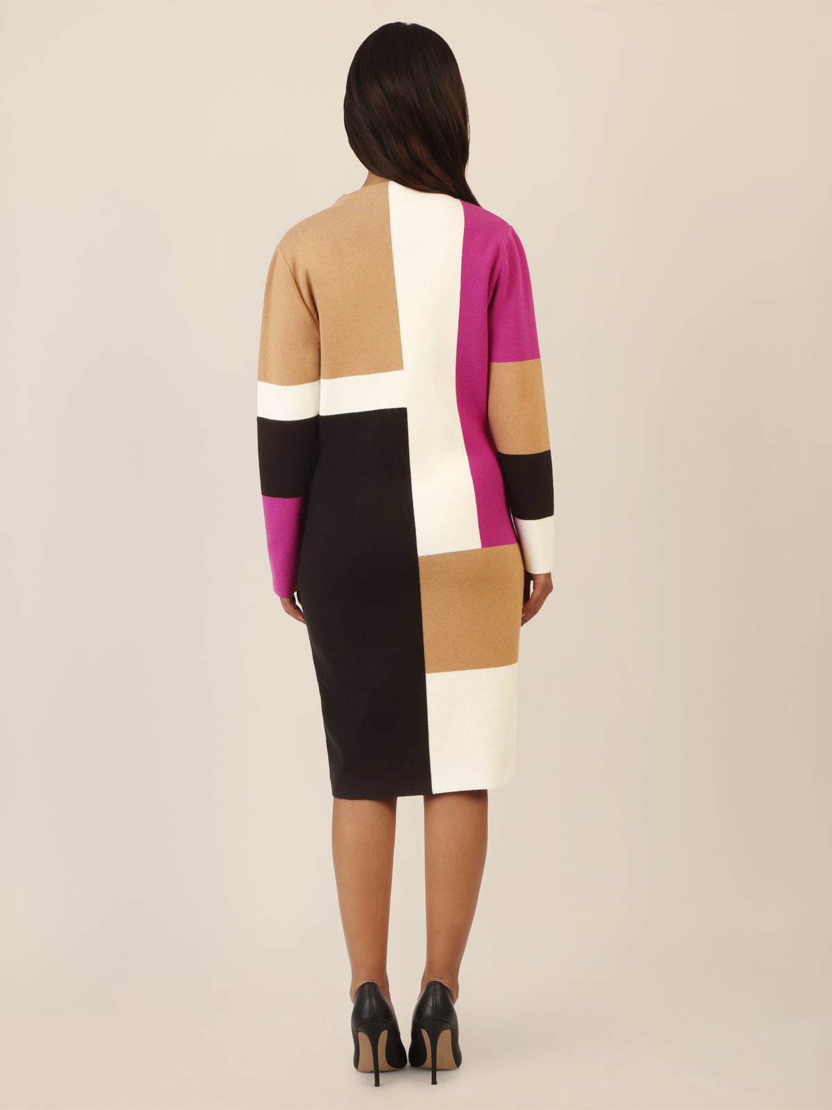 APART Colorblocking Strickkleid mit grafischem Blockmuster | lila-multicolor