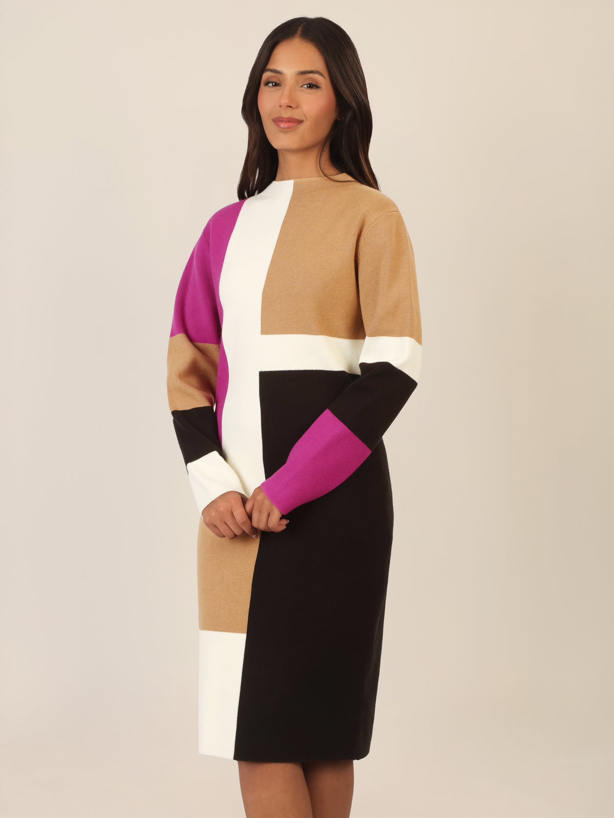APART Colorblocking Strickkleid mit grafischem Blockmuster | lila-multicolor
