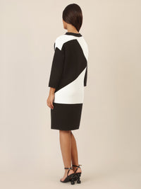 APART Colorblocking Strickkleid mit grafischem Strukturmuster | schwarz-creme