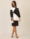 APART Colorblocking Strickkleid mit grafischem Strukturmuster | schwarz-creme
