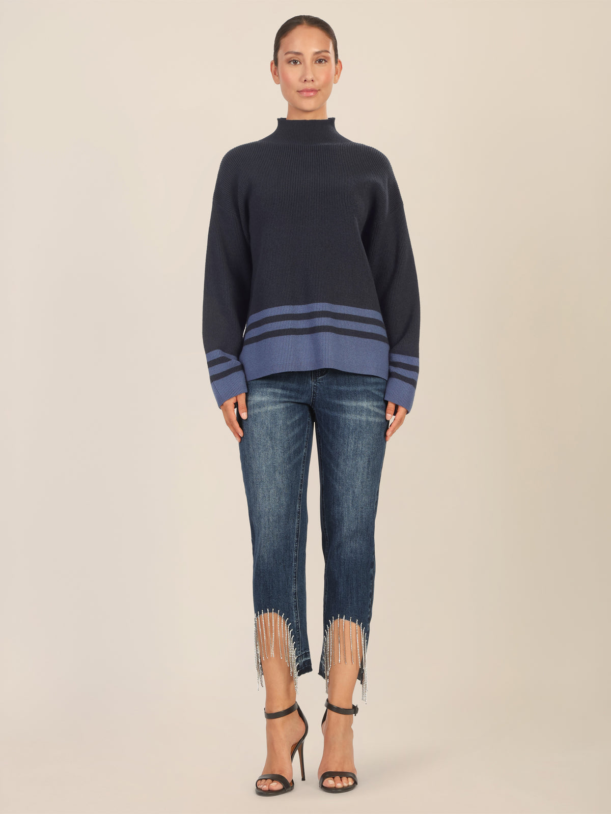 APART Oversized Pullover mit Kontraststreifen | nachtblau-dunkelblau