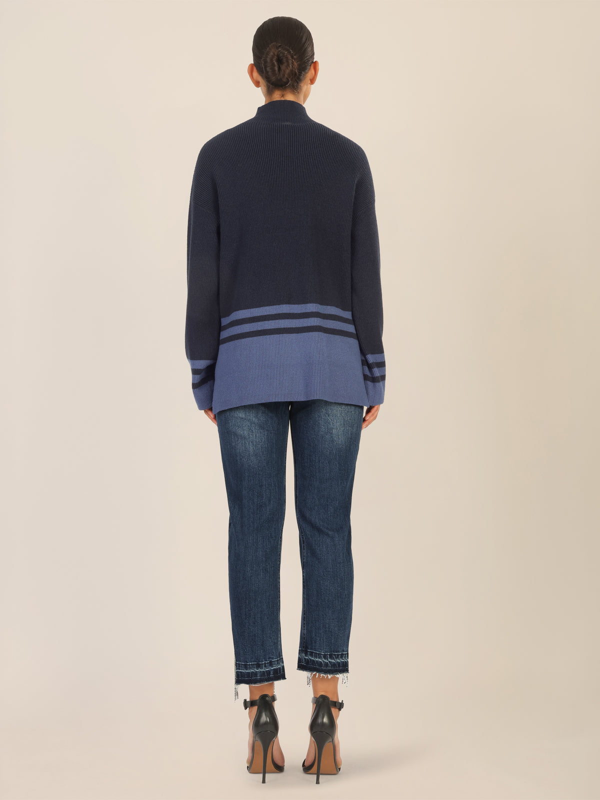 APART Oversized Pullover mit Kontraststreifen | nachtblau-dunkelblau