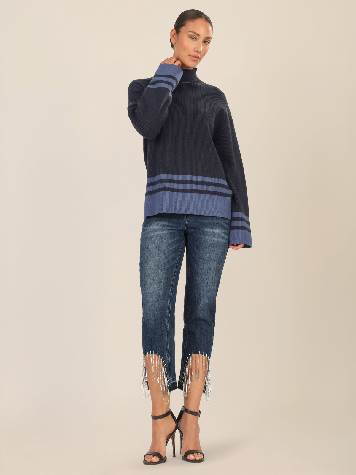 APART Oversized Pullover mit Kontraststreifen | nachtblau-dunkelblau