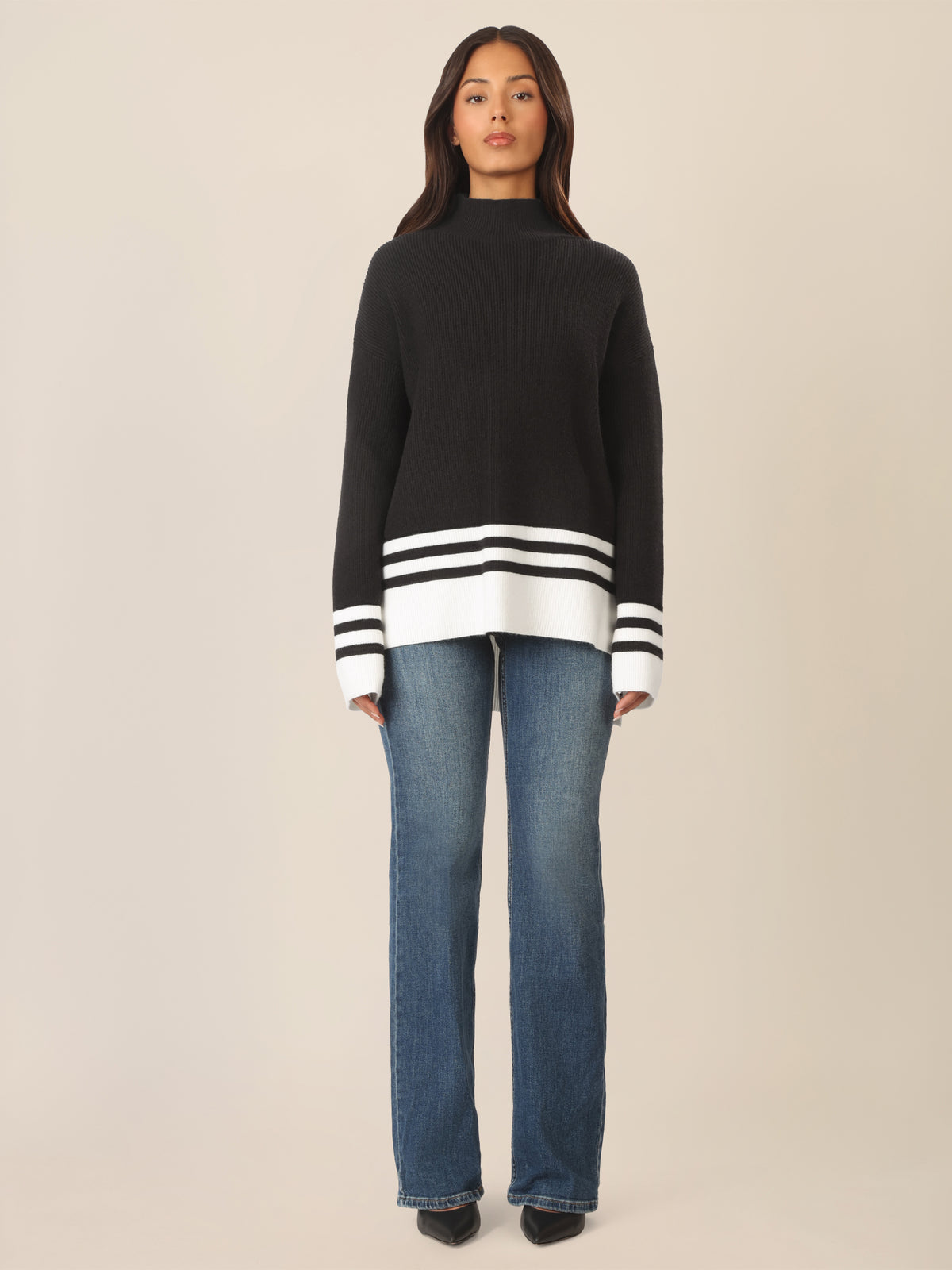 APART Oversized Pullover mit Kontraststreifen | schwarz-creme