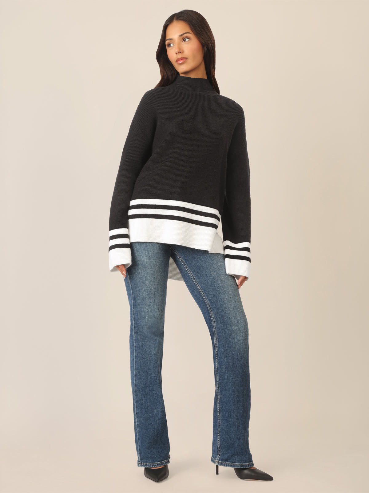 APART Oversized Pullover mit Kontraststreifen | schwarz-creme