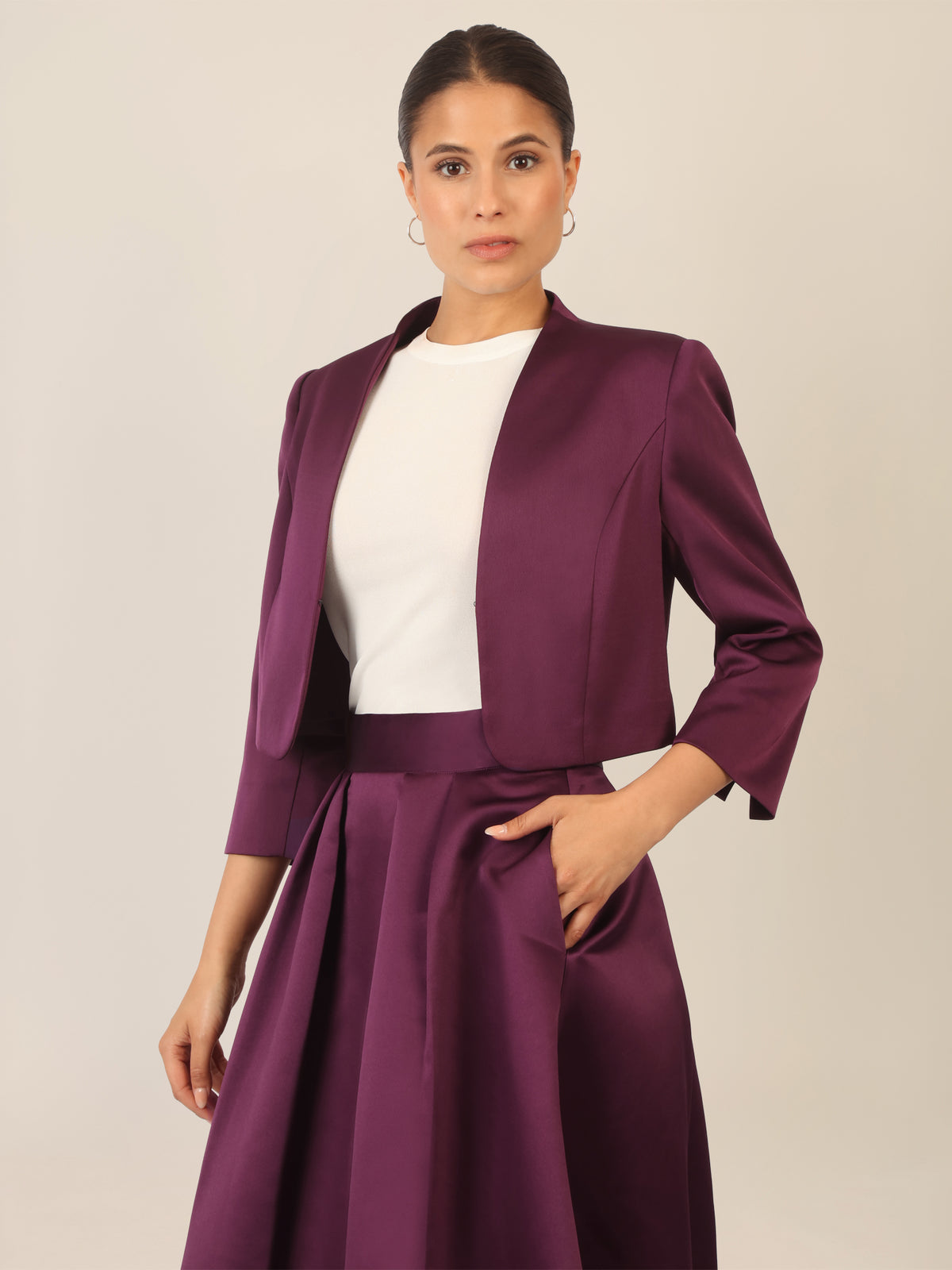 APART Satinbolero mit offener Front | dunkel lila
