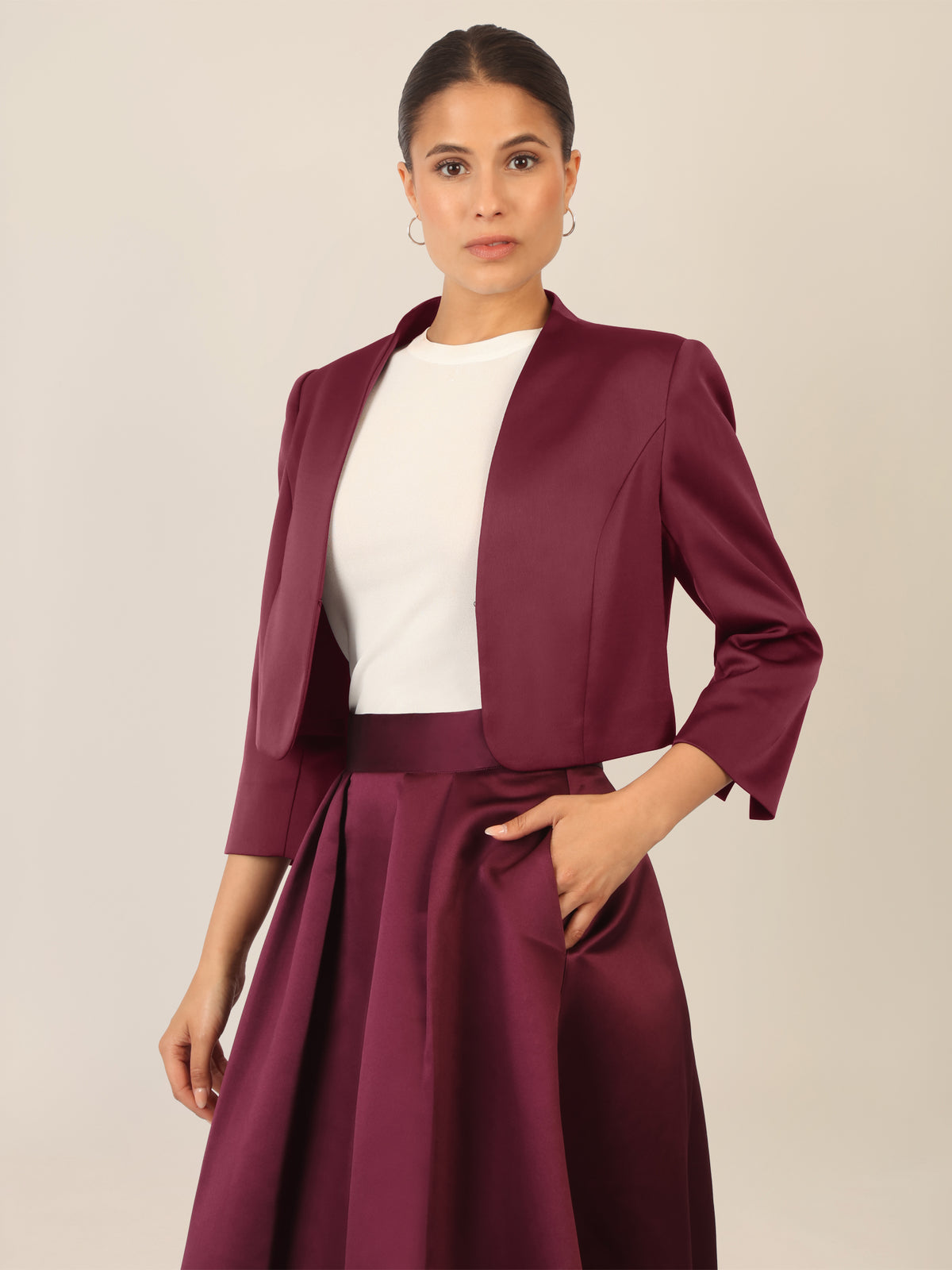 APART Satinbolero mit offener Front | bordeauxrot