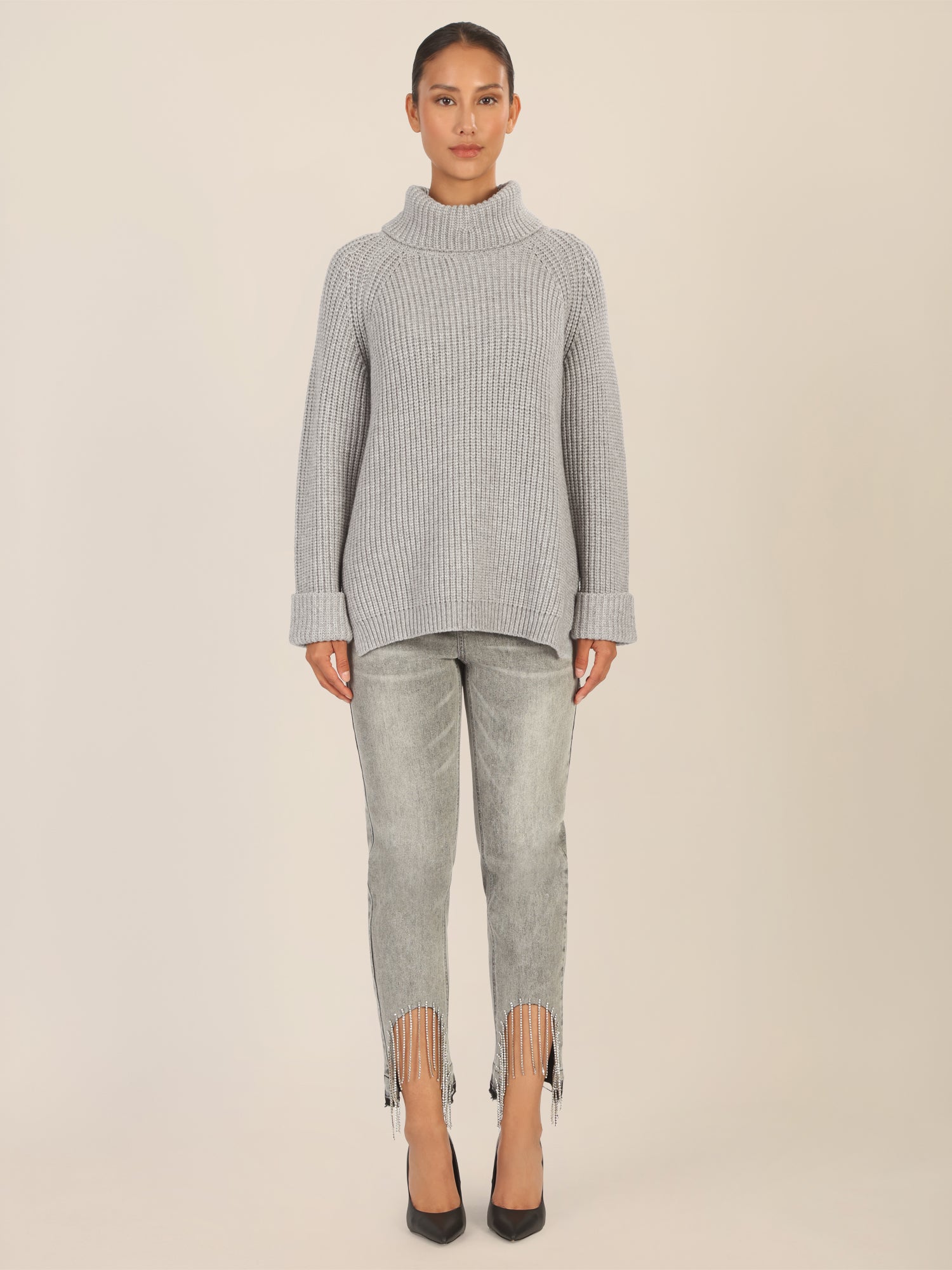 APART Oversized Pullover mit Rollkragen | graumeliert