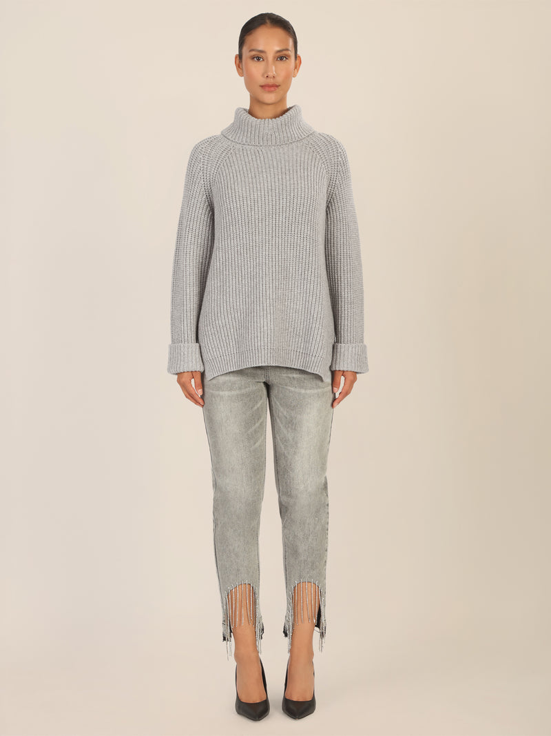 APART Oversized Pullover mit Rollkragen | graumeliert