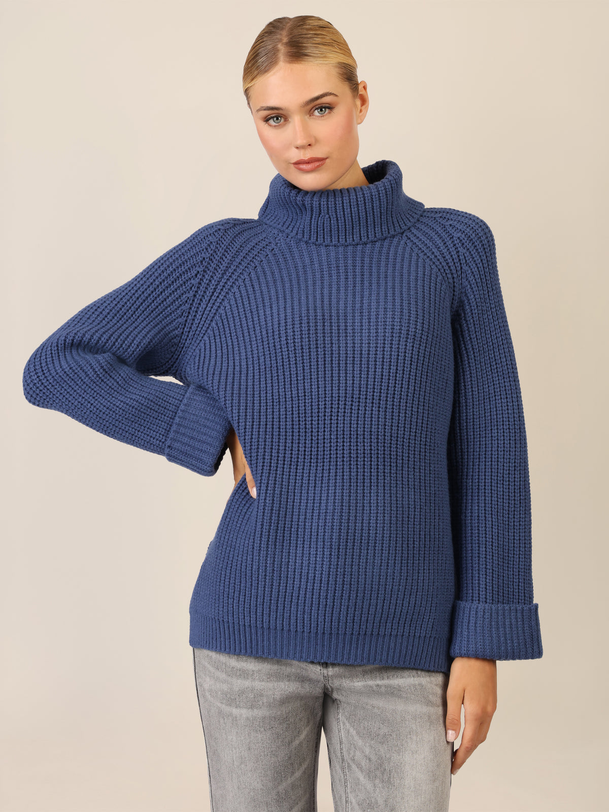 APART Oversized Pullover mit Rollkragen | mittelblau