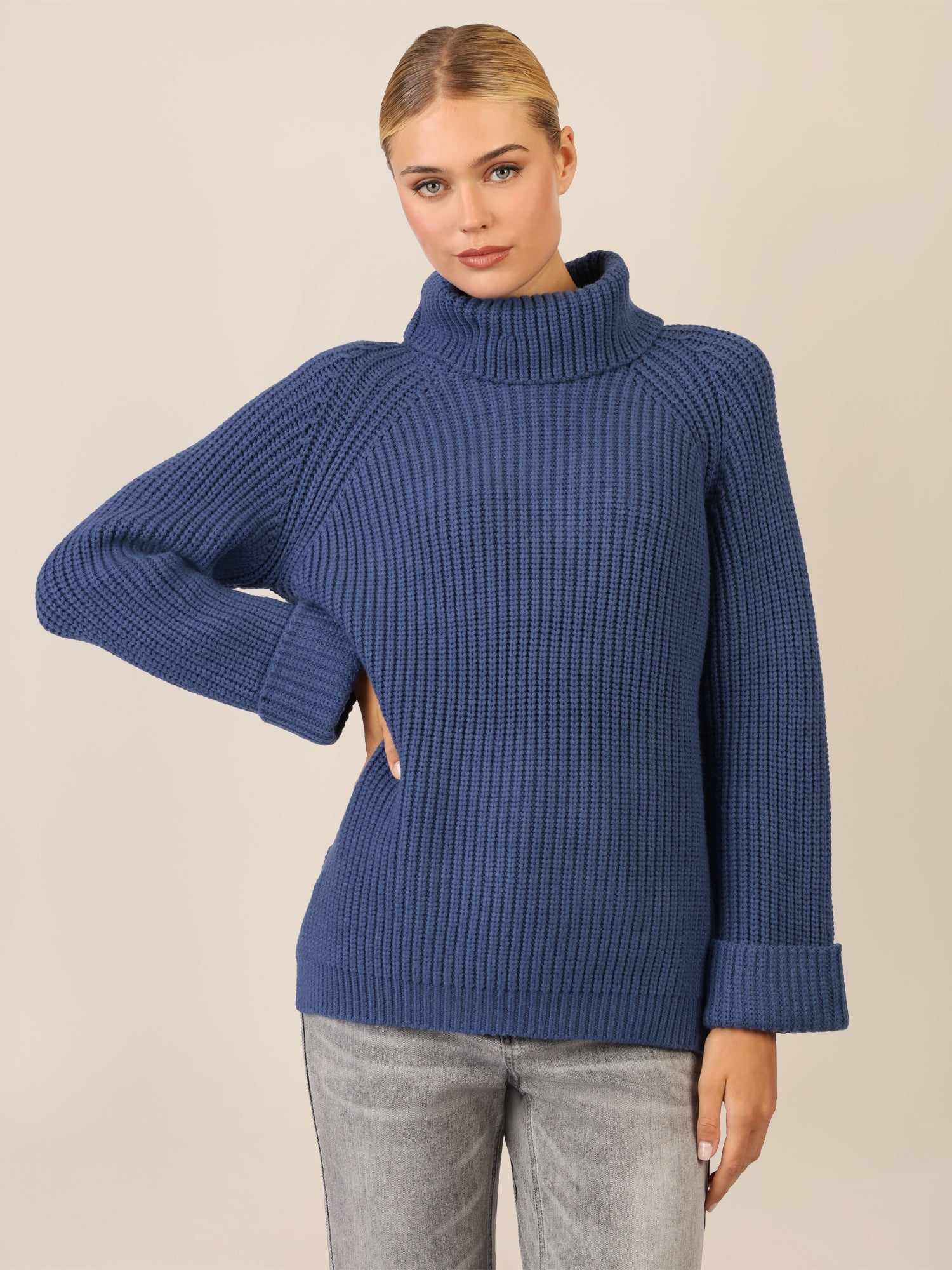 APART Oversized Pullover mit Rollkragen | mittelblau