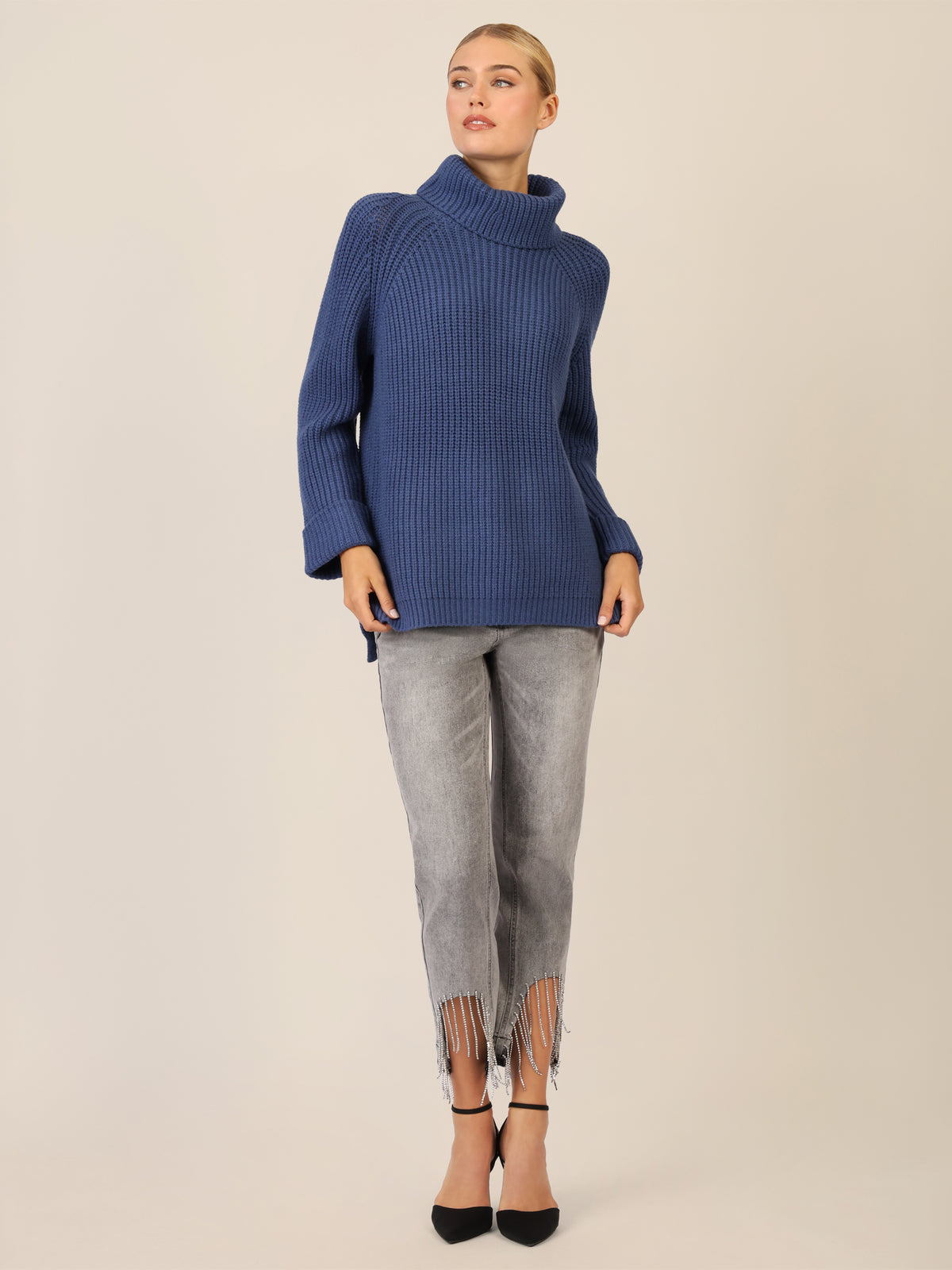 APART Oversized Pullover mit Rollkragen | mittelblau