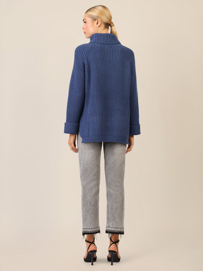 APART Oversized Pullover mit Rollkragen | mittelblau