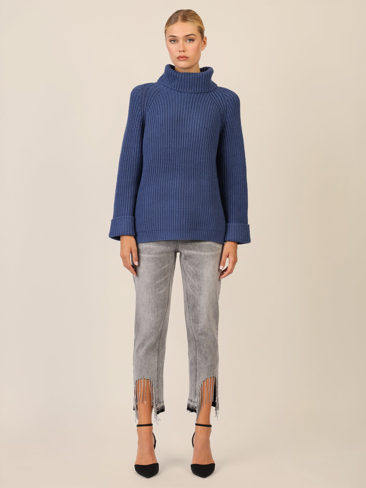 APART Oversized Pullover mit Rollkragen | mittelblau
