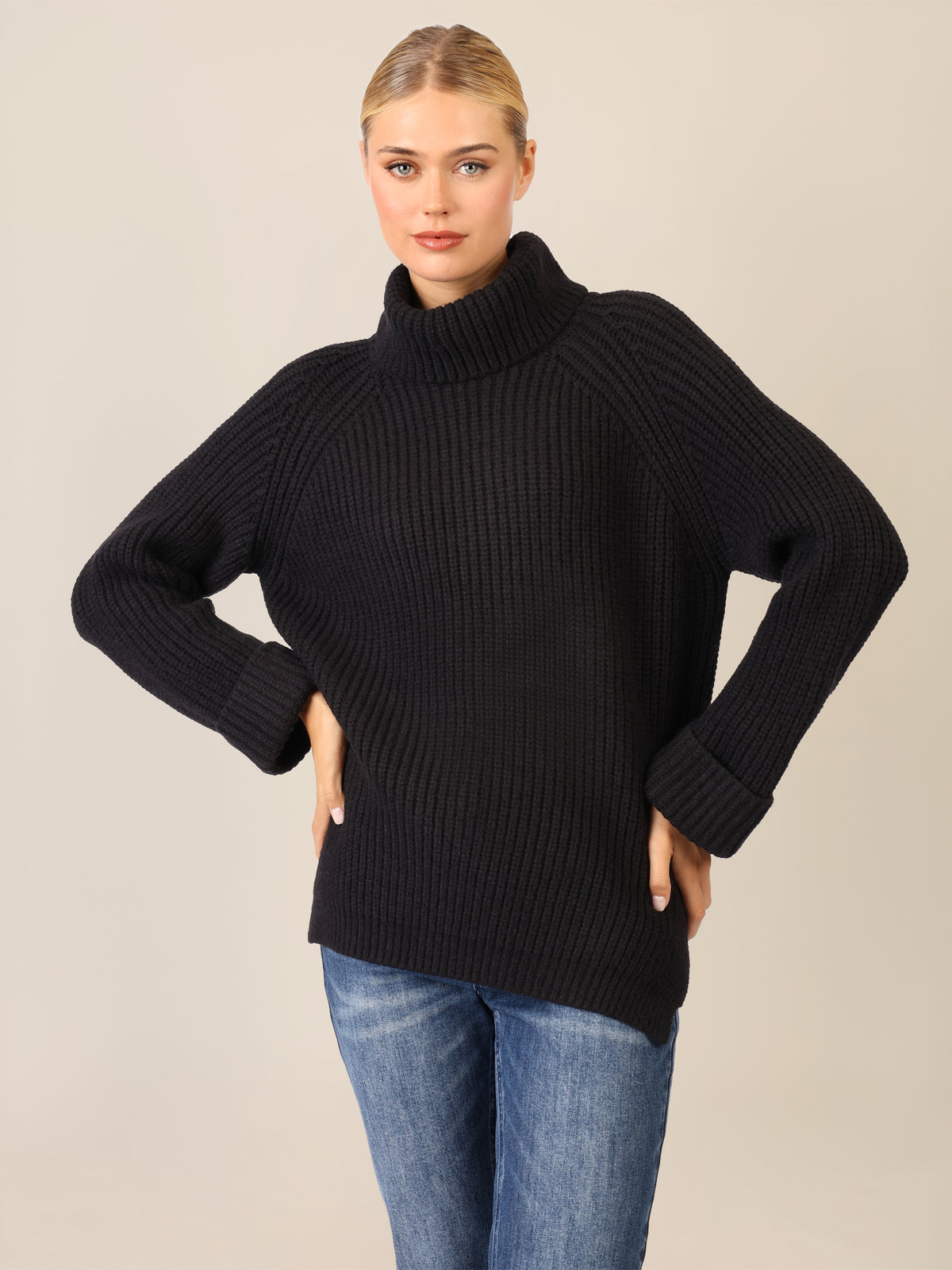 APART Oversized Pullover mit Rollkragen | schwarz