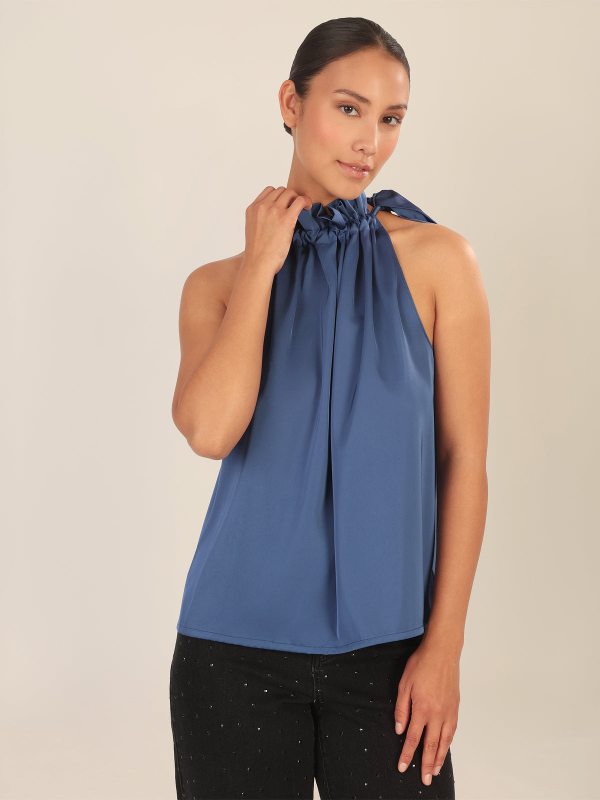 APART Satinblusentop aus einer mattglänzenden, elastischen Satin Ware | mittelblau