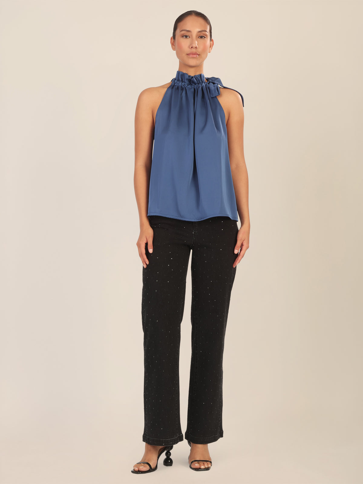 APART Satinblusentop aus einer mattglänzenden, elastischen Satin Ware | mittelblau
