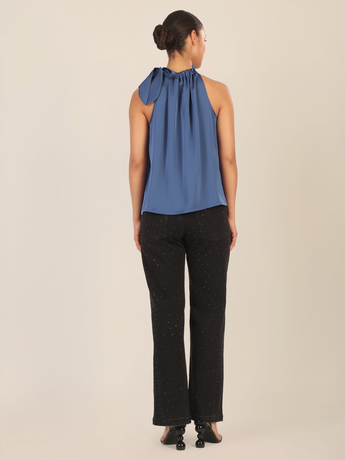 APART Satinblusentop aus einer mattglänzenden, elastischen Satin Ware | mittelblau