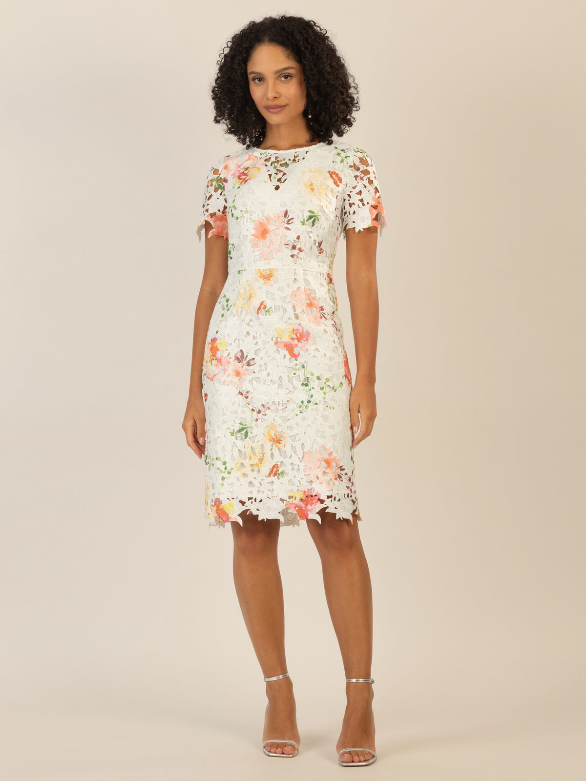 APART Spitzenkleid aus Spitze, allover bedruckt | creme-multicolor