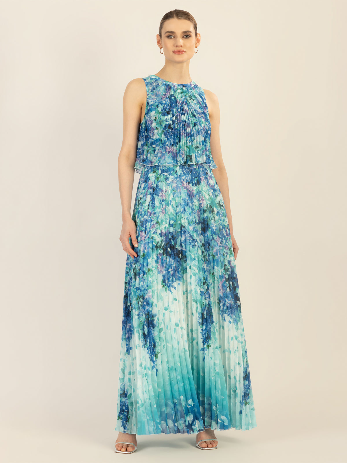 APART bedrucktes Abendkleid mit allover Blumendruck | türkis-multicolor