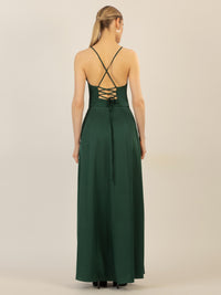 APART Satin-Abendkleid mit Wickeleffekt | emerald