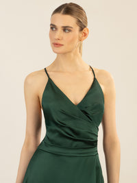 APART Satin-Abendkleid mit Wickeleffekt | emerald