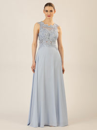 APART Abendkleid im Materialmix aus bestickter Spitze und Chiffon | hellblau