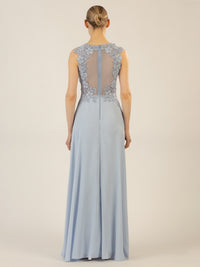 APART Abendkleid im Materialmix aus bestickter Spitze und Chiffon | hellblau