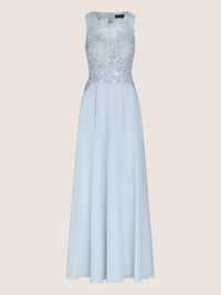 APART Abendkleid im Materialmix aus bestickter Spitze und Chiffon | hellblau