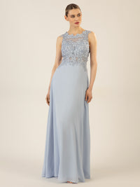 APART Abendkleid im Materialmix aus bestickter Spitze und Chiffon | hellblau
