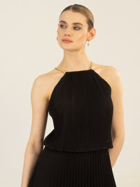 APART Plisseekleid im Neckholder-Stil | schwarz
