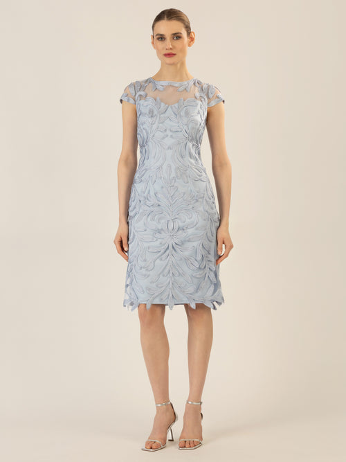 APART Cocktailkleid, aufwendig bestricktes Meshkleid | hellblau image 1