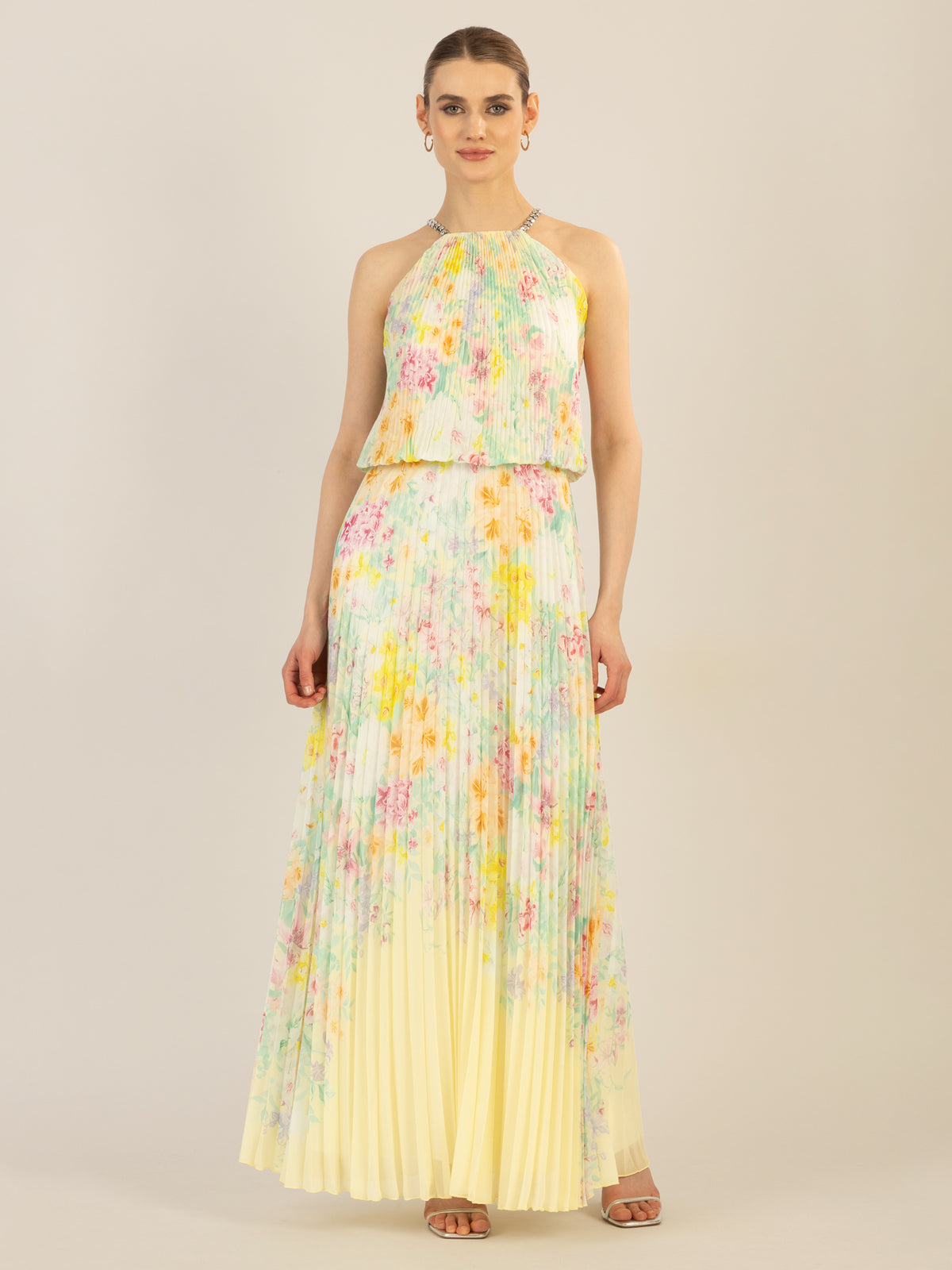 APART Plisseekleid im Neckholder-Stil | vanille-multicolor
