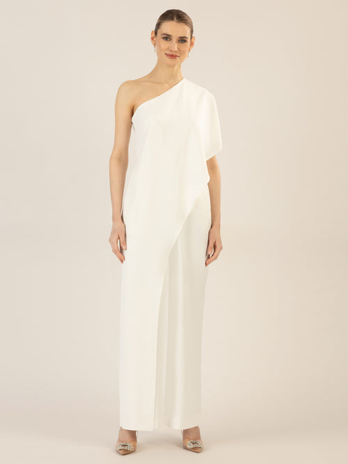 APART One-Shoulder Overall aus einer leicht körnigen Ware | creme image 1