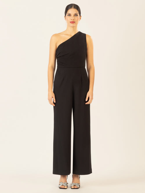 APART One-Shoulder Overall aus einer leicht strukturierten Ware | schwarz image 1