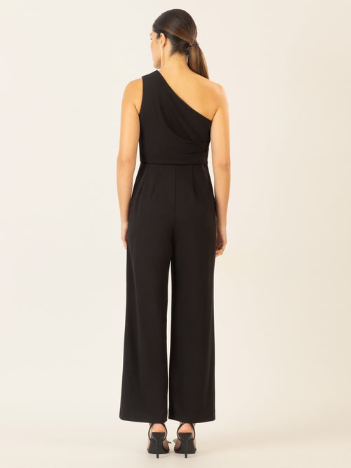 APART One-Shoulder Overall aus einer leicht strukturierten Ware | schwarz image 1
