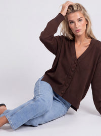 Oversized Strickjacke aus reiner Merinowolle | braun
