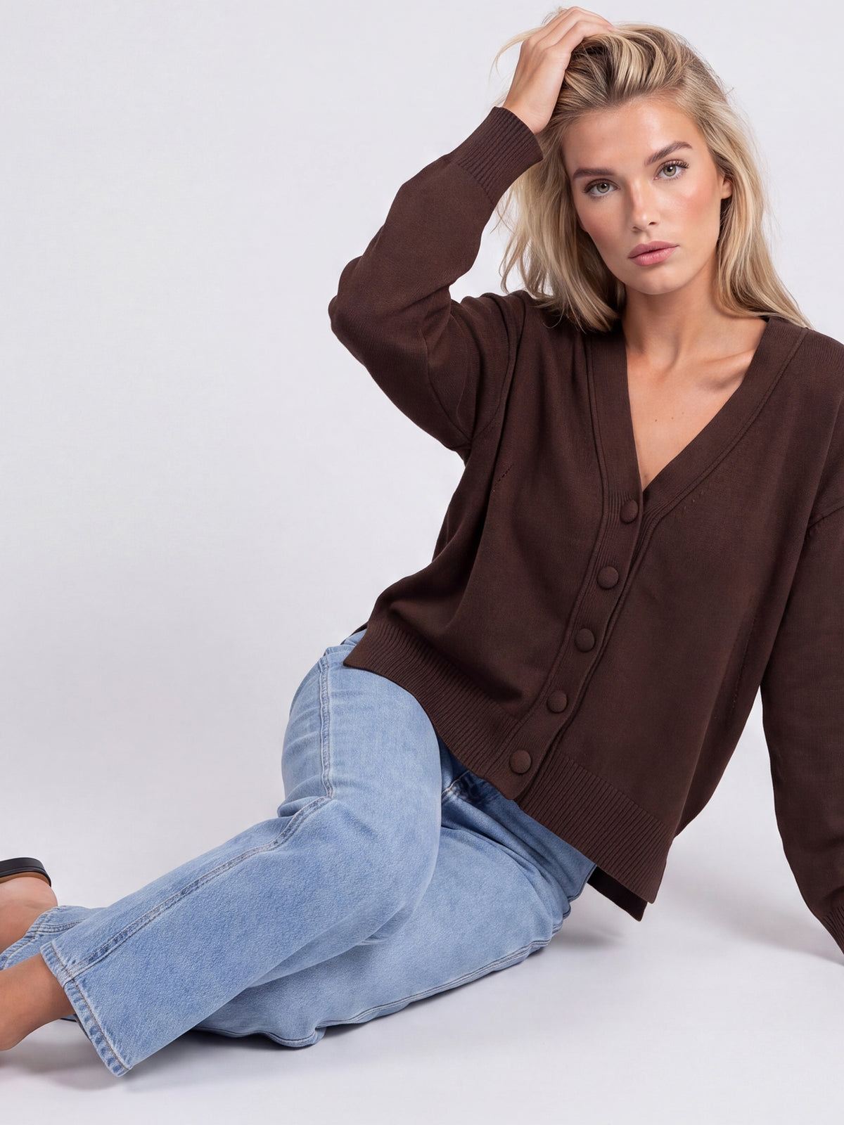 Oversized Strickjacke aus reiner Merinowolle | braun