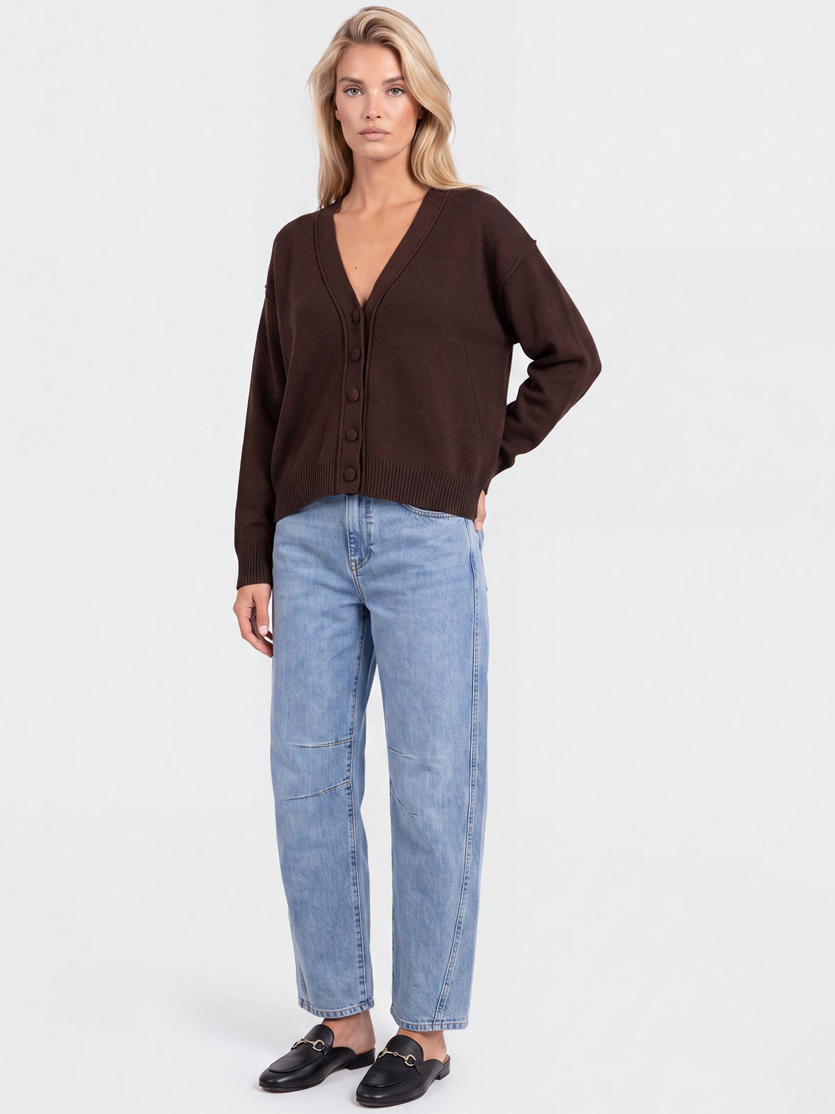 Oversized Strickjacke aus reiner Merinowolle | braun