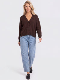 Oversized Strickjacke aus reiner Merinowolle | braun
