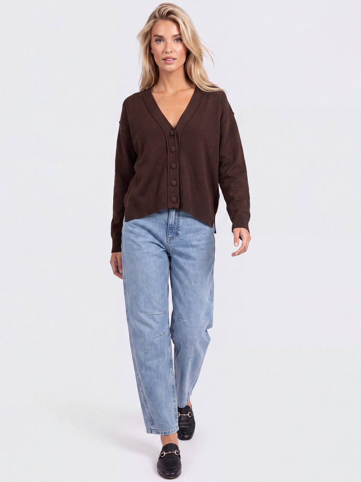 Oversized Strickjacke aus reiner Merinowolle | braun
