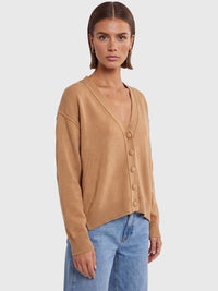 Oversized Strickjacke aus reiner Merinowolle | camel