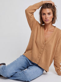 Oversized Strickjacke aus reiner Merinowolle | camel