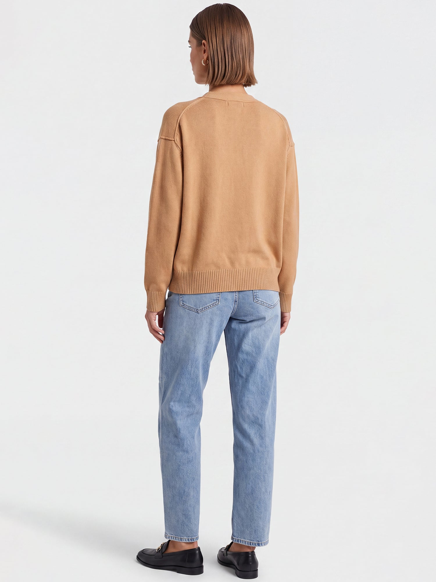 Oversized Strickjacke aus reiner Merinowolle | camel