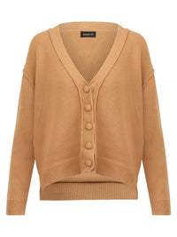 Oversized Strickjacke aus reiner Merinowolle | camel