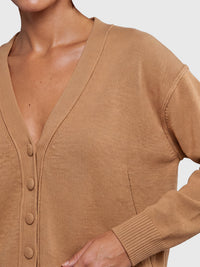 Oversized Strickjacke aus reiner Merinowolle | camel