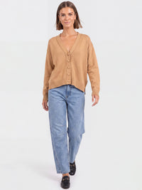Oversized Strickjacke aus reiner Merinowolle | camel