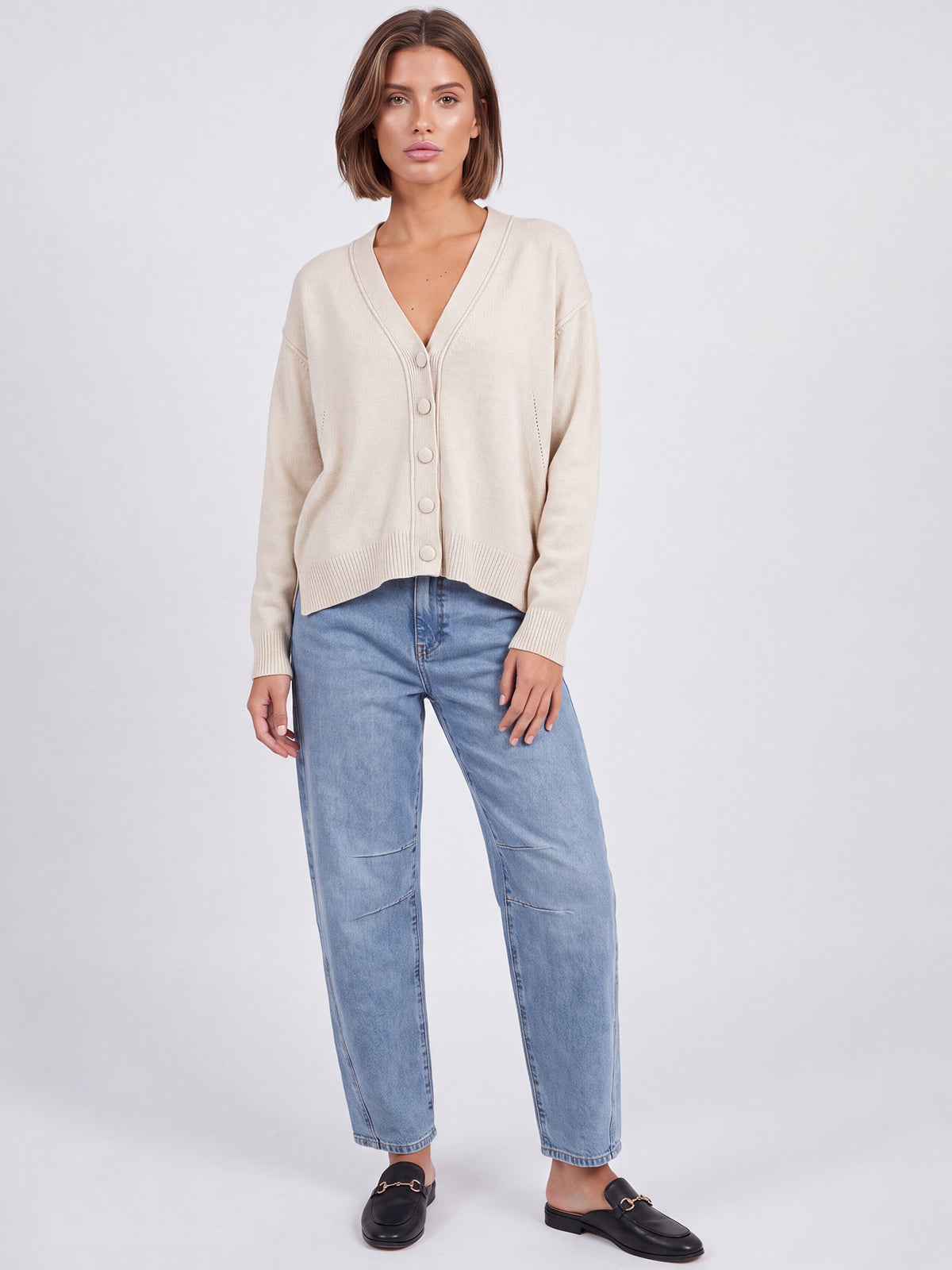 Oversized Strickjacke aus reiner Merinowolle | champagner