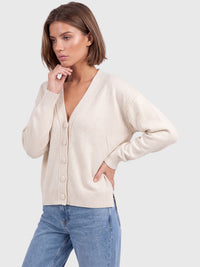 Oversized Strickjacke aus reiner Merinowolle | champagner