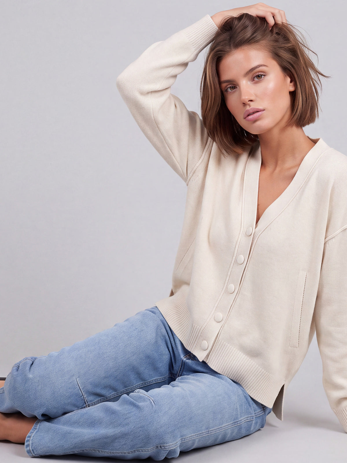 Oversized Strickjacke aus reiner Merinowolle | champagner